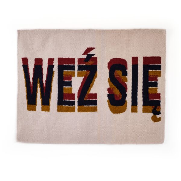 Kilim tkanina artystyczna z napisem